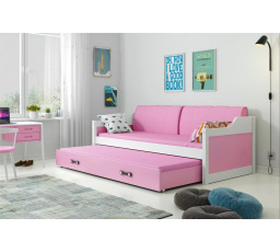 Dětská postel DAVID s matracemi, 90x200 cm, Bílá/Růžová