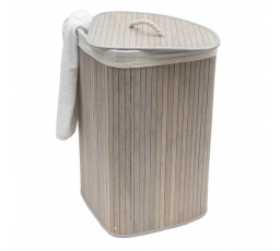 Koš prádelní - bambusový, rohový s víkem, šedý