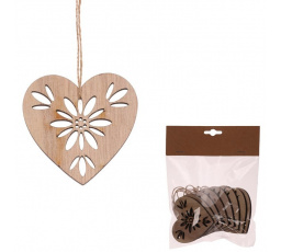 Srdce závěsné - dřevěné, přírodní, cena za balení (8 ks)