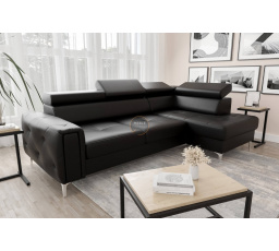 Rohová sedací souprava s funkcí spaní ORION 165x255 přírodní kůže - černá kůže, pravá