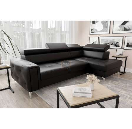 Rohová sedací souprava s funkcí spaní ORION 165x255 přírodní kůže - černá kůže, pravá Rohová sedací souprava s funkcí spaní ORION 165x255 přírodní kůže - černá kůže, pravá