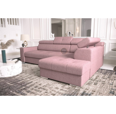 Rohová sedací souprava s funkcí spaní MARGO I 260×185 - pravá, růžová Rohová sedací souprava s funkcí spaní MARGO I 260×185 - pravá, růžová