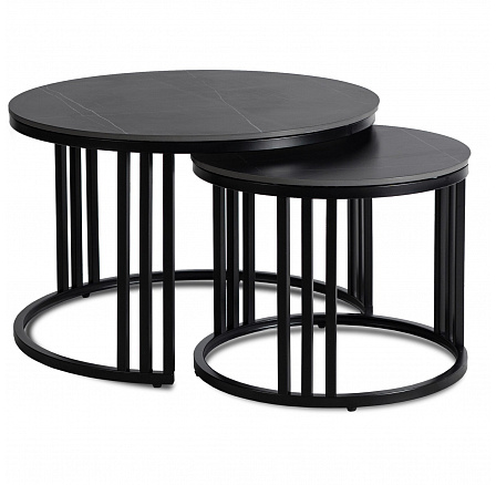 Sada keramických stolků JERRY Černý mramor/Černá