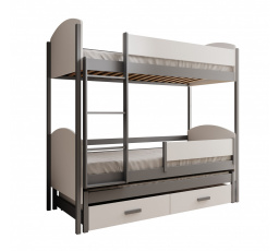 Dětská postel pro 3 osoby Leia 180x80 Bílá+Šedá