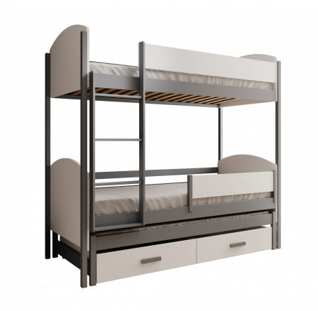 Dětská postel pro 3 osoby Leia 180x80 Bílá+Šedá