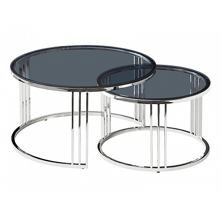 Konferenční stůl VIENNA - set 2 stolů, kouřové sklo/stříbrná