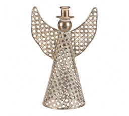 Anděl kovový - 28 cm, na kónickou svíčku, champagne