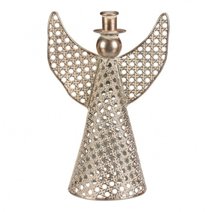 Anděl kovový - 28 cm, na kónickou svíčku, champagne