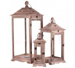 Lucerna dřevěná, barva hnědá, sada 3 kusy