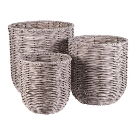 Obal z umělého ratanu - kovová konstrukce, šedý, cena za sadu 3 ks