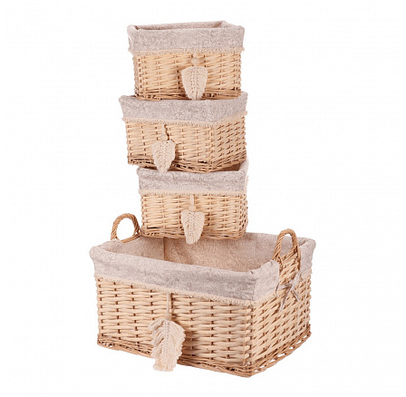 Koš proutěný - regálový, hranatý, cena za sadu 4 ks