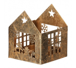 Svícen kovový - tvar domečku, větší, zlatý