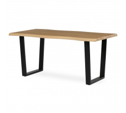 Stůl jídelní, 160x90x75 cm, MDF deska, dekor divoký dub, kovová nohy ve tvaru U, černý matný lak
