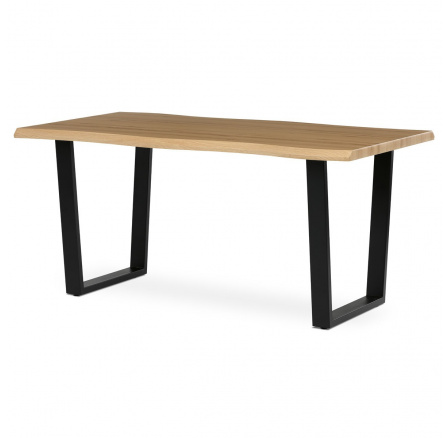 Stůl jídelní, 160x90x75 cm, MDF deska, dekor divoký dub, kovová nohy ve tvaru U, černý matný lak