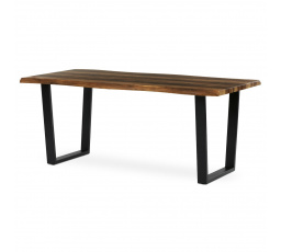 Stůl jídelní, 180x90x75 cm, MDF deska, dekor staré dřevo, kovová nohy ve tvaru U, černý matný lak