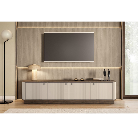 VESPER RTV 187 4D - kašmírová MDF / ořech / černé úchyty / sokl