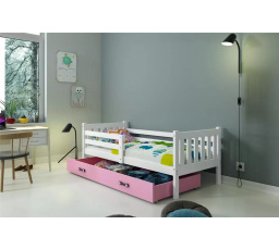 Dětská postel CARINO 90x200 cm se šuplíkem, bez matrace, Bílá/Růžová