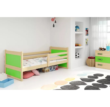 Dětská postel RICO 80x190 cm, s matrací, Přírodní/Zelená