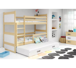 Dětská patrová postel RICO 3 s přistýlkou 80x160 cm, včetně matrací, Přírodní/Bílá