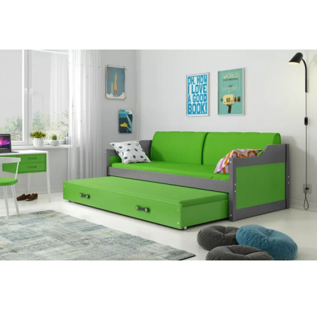 Dětská postel DAVID s matracemi, 80x190 cm, Grafit/Zelená