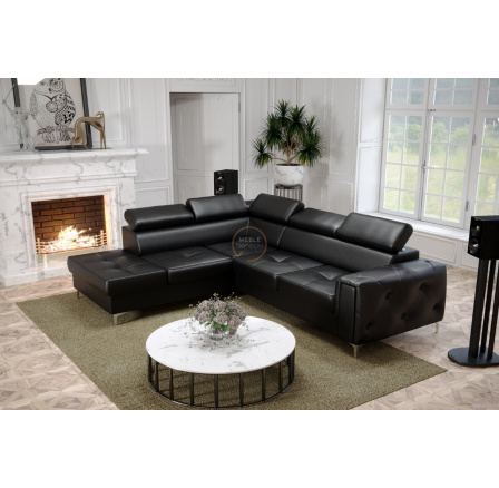 Rohová sedací souprava ORION II s funkcí spaní 225x255 cm přírodní kůže - černá kůže, Levá strana Rohová sedací souprava ORION II s funkcí spaní 225x255 cm přírodní kůže - černá kůže, Levá strana