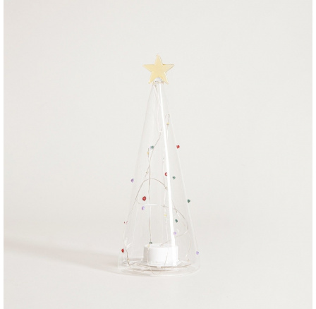 LED dekorace LAAWEL tečkované skleněné vánoční stromeček 23.5 cm 757433