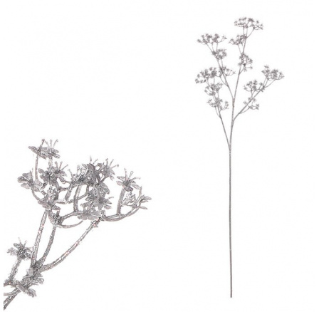 Gypsophila - umělá větev, stříbrná se třpytkami