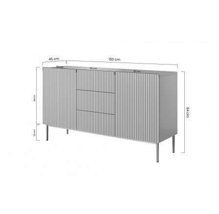 Komoda Nicole 150 cm s třemi zásuvkami - Tmavě modrá MDF / černé nožky