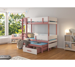 Třílůžková patrová postel ETAPO 200x90 Růžová+Bílá