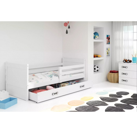 Dětská postel RICO 90x200 cm se šuplíkem, s matrací, Bílá/Bílá