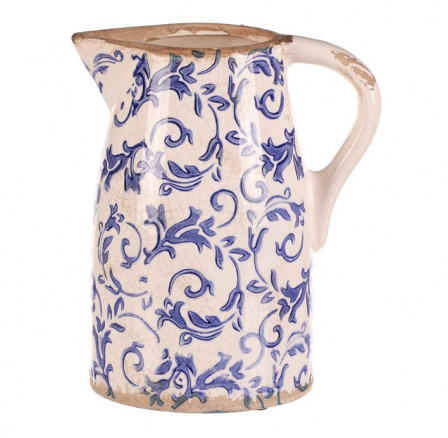 Váza keramická - retro styl, džbánek, modré květy