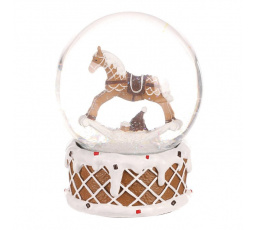 Sněžítko s houpacím koníkem - polyresin, hnědý s bílým zdobením