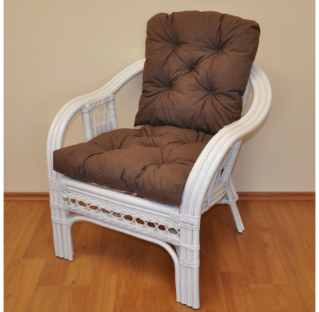 Ratanové křeslo Rio De Janeiro bílé - polstr hnědý melír Ratanové křeslo Rio De Janeiro bílé - polstr hnědý melír