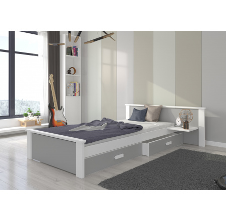 Postel ALDEX SHELF 180x80 Bílá+Světle šedá s matrací
