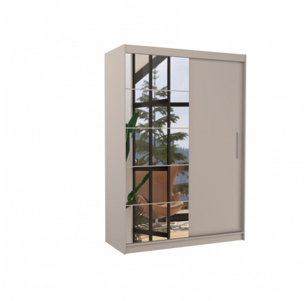 Šatní skříň s posuvnými dveřmi a zrcadlem ESTI 150 Kašmír+Kašmír