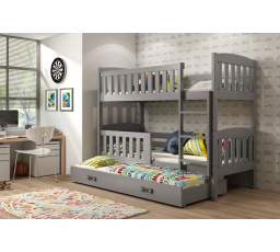 Dětská patrová postel KUBUS 3 s přistýlkou 90x200 cm, včetně matrací, Grafit/Grafit