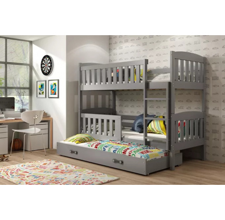 Dětská patrová postel KUBUS 3 s přistýlkou 90x200 cm, včetně matrací, Grafit/Grafit
