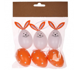 Vajíčka plastová - zajíčci, oranžovo-bílé, cena za balení (6 ks)