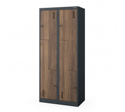 Kovová šatní skříň JULIA, 800 x 1850 x 450 mm, Eco Design: antracitová/ořech