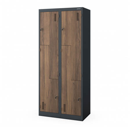 Kovová šatní skříň JULIA, 800 x 1850 x 450 mm, Eco Design: antracitová/ořech