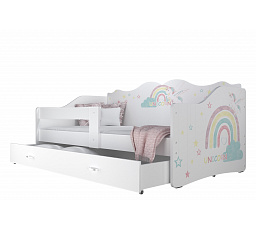 Dětská postel NELA se šuplíkem s matrací, 160x80 cm, Bílá/Unicorn