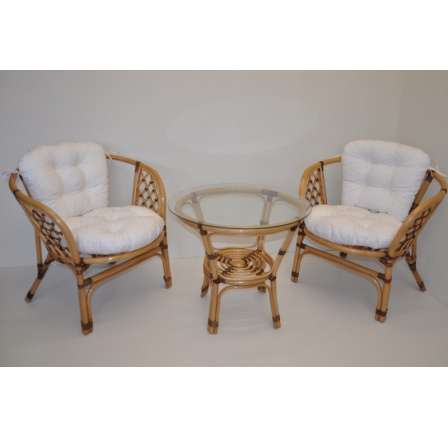 Ratanová sedací souprava Bahama malá LUX  polstry bílé