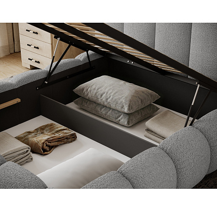Oloroso bed 180x200 with metal frame and storage compartment, grey bouclé Royal 04 1 Oloroso bed 180x200 with metal frame and storage compartment, grey bouclé Royal 04 1