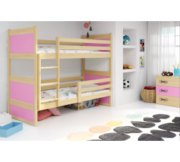 Dětská patrová postel RICO 80x190 cm, bez matrací, Přírodní/Růžová