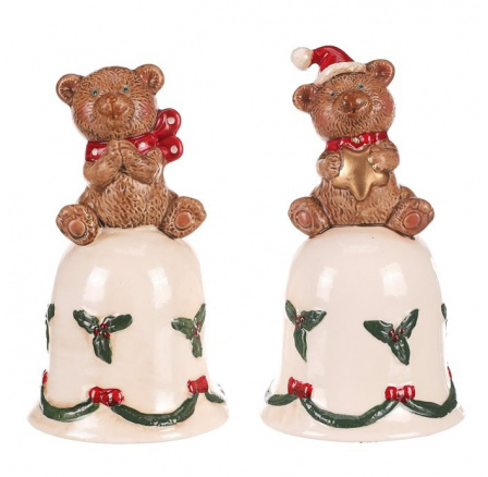 Zvonek s medvídkem - porcelán, mix 2 druhů, cena za 1 ks