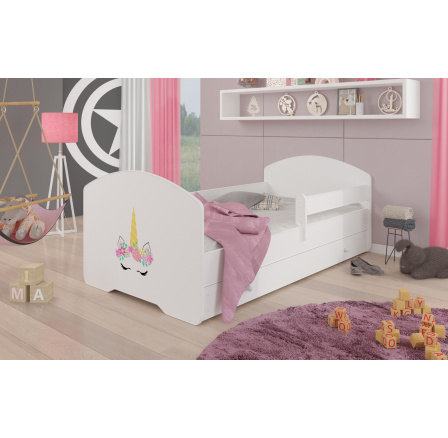 Postel s matrací, zábranou a šuplíkem PEPE UNICORN 140x70 Bílá