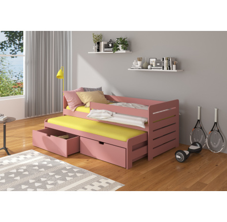Postel dětská vyvýšená 2 místná TIARRO TOMI 200x90 Pink se zábranami a matracemi