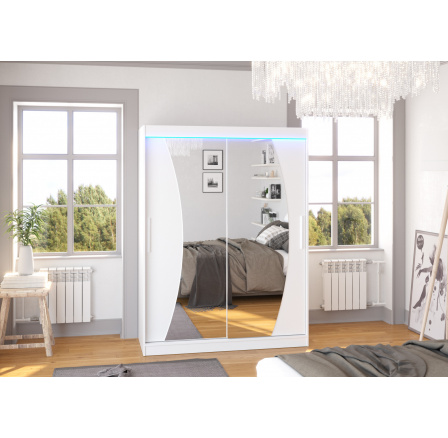 Posuvná skříň se zrcadlem a LED osvětlením MODESTO 150 Bílá+Bílá