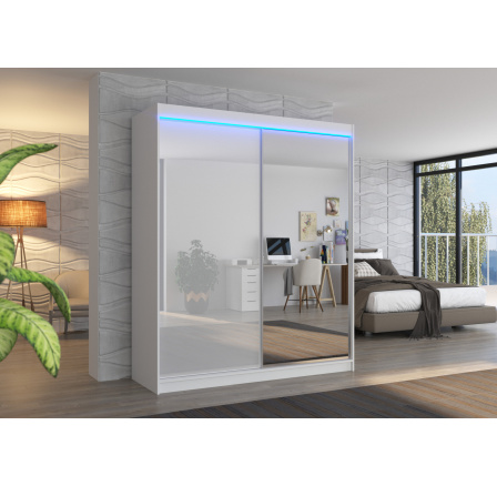 Šatní skříň VENUS 180, Bílá/Bílý LACOBEL + LED osvětlení Šatní skříň VENUS 180, Bílá/Bílý LACOBEL + LED osvětlení