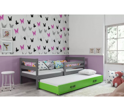 Dětská postel ERYK s přistýlkou 90x200 cm, včetně matrací, Grafit/Zelená